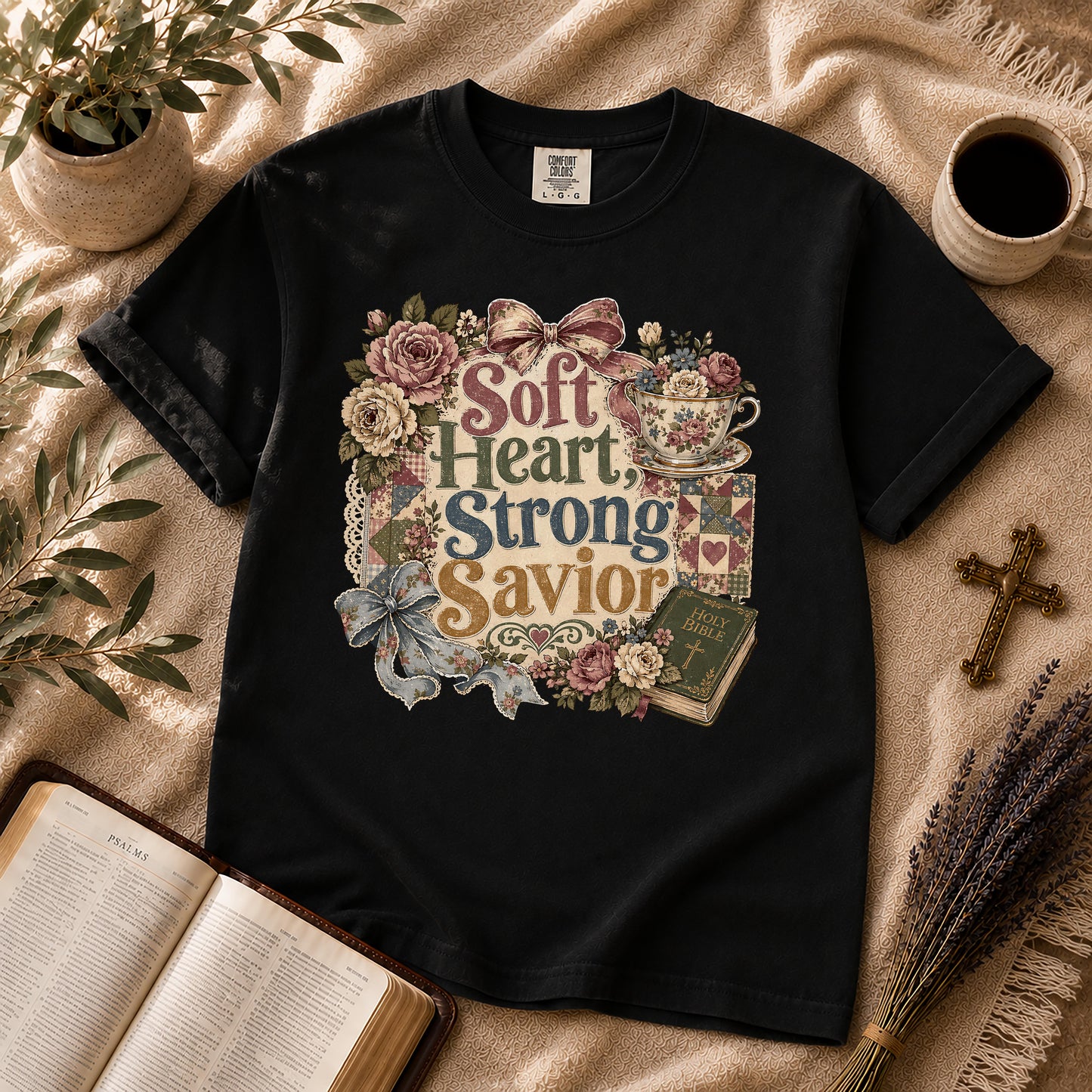 Soft Heart Strong Savior – Grandmillennial Christian Tee