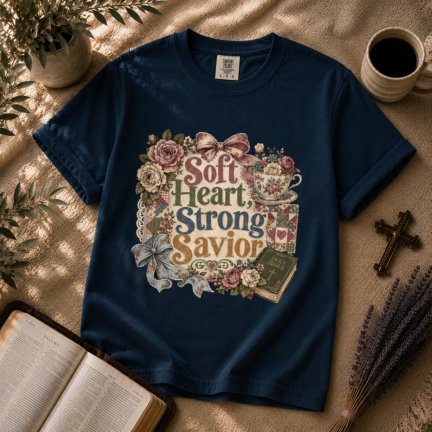 Soft Heart Strong Savior – Grandmillennial Christian Tee