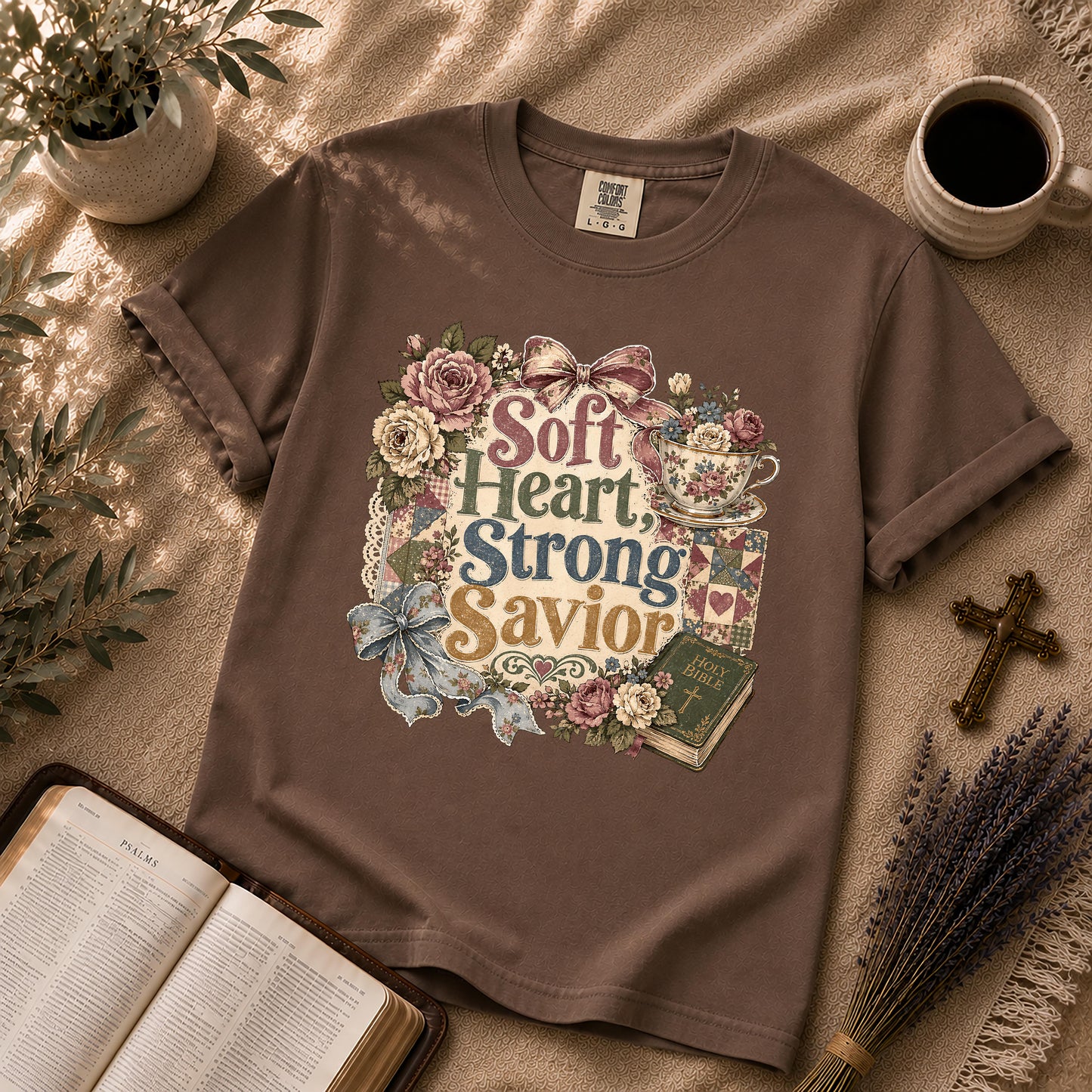 Soft Heart Strong Savior – Grandmillennial Christian Tee