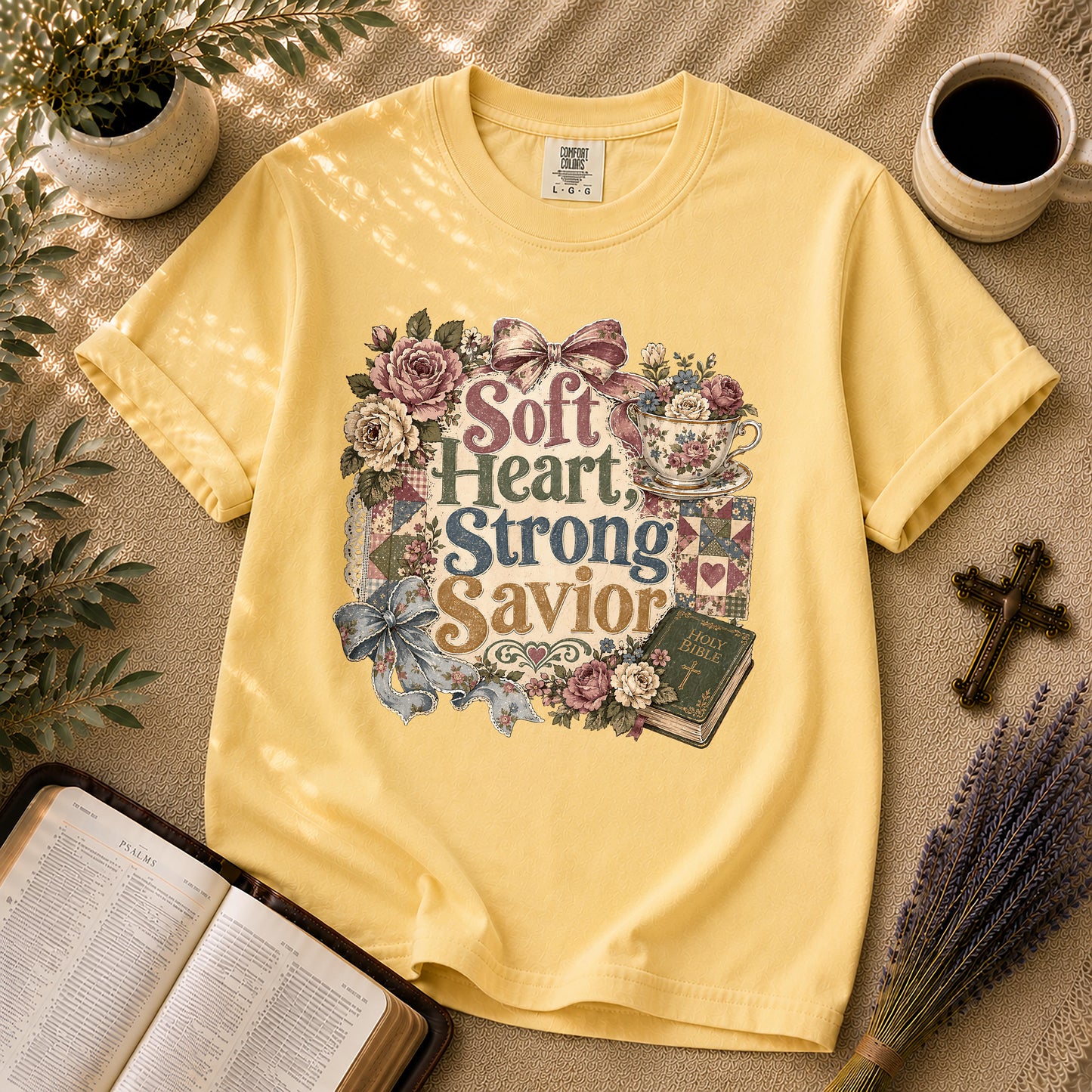 Soft Heart Strong Savior – Grandmillennial Christian Tee