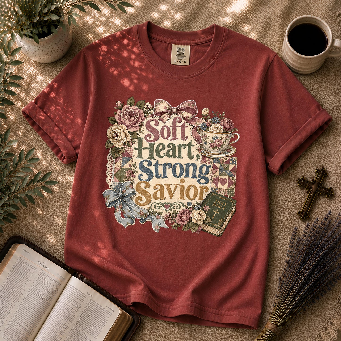 Soft Heart Strong Savior – Grandmillennial Christian Tee