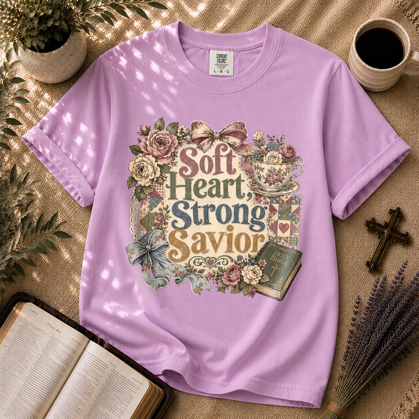Soft Heart Strong Savior – Grandmillennial Christian Tee