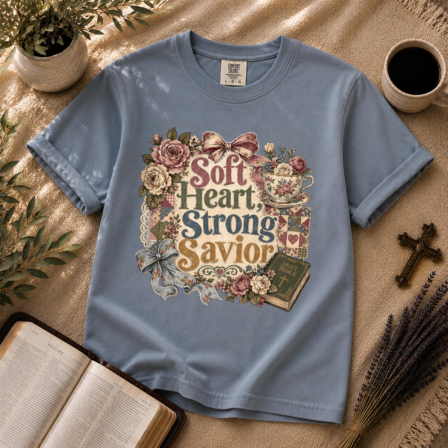 Soft Heart Strong Savior – Grandmillennial Christian Tee