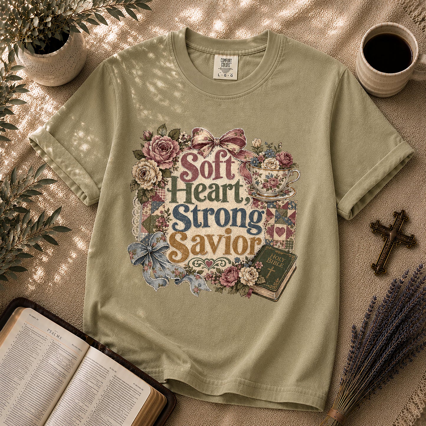 Soft Heart Strong Savior – Grandmillennial Christian Tee