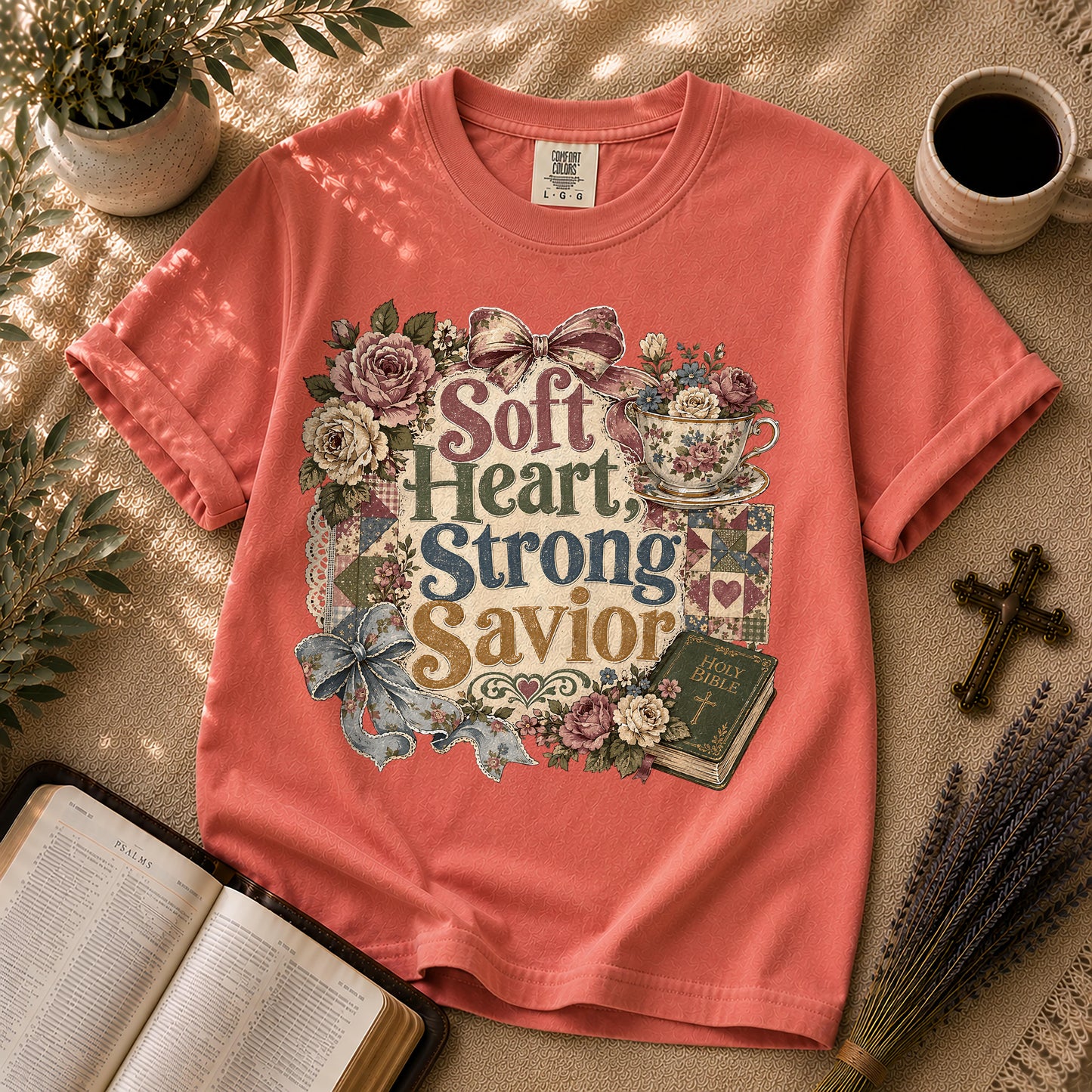 Soft Heart Strong Savior – Grandmillennial Christian Tee