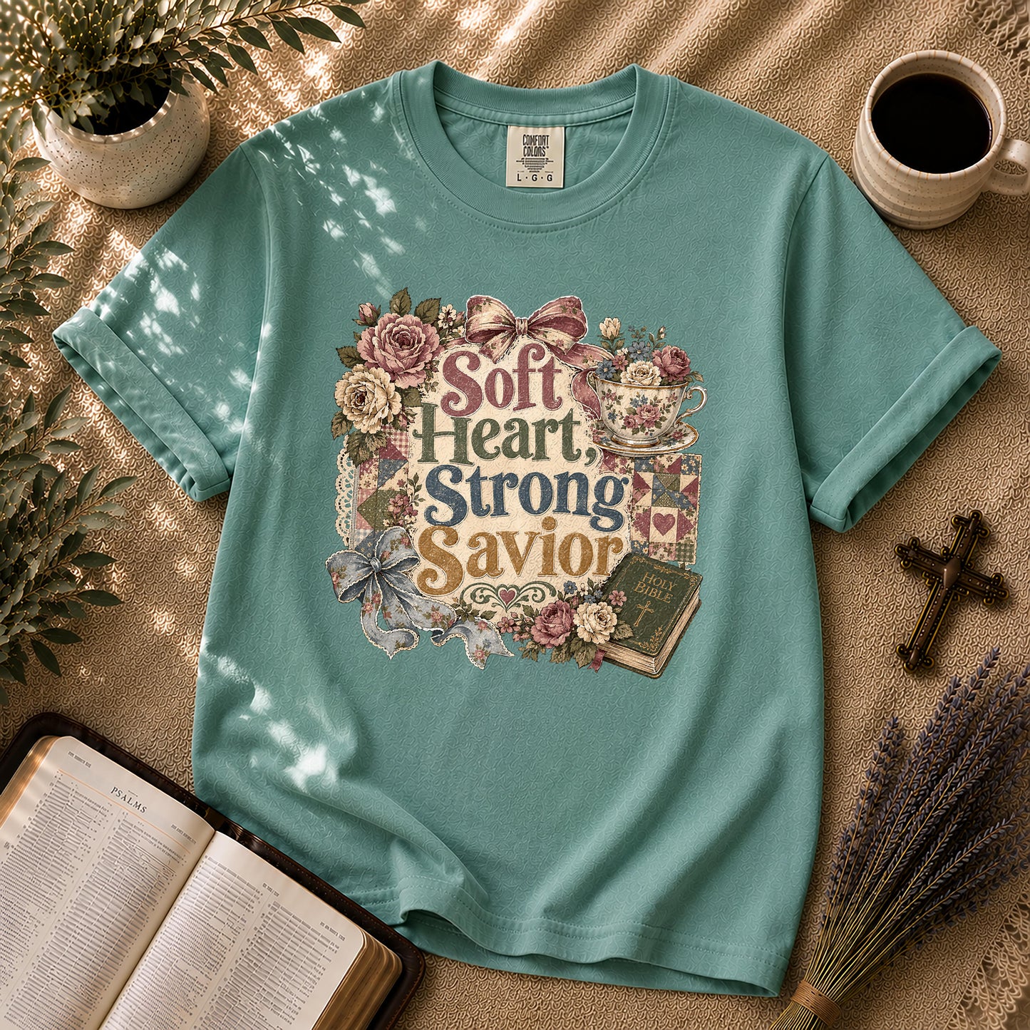 Soft Heart Strong Savior – Grandmillennial Christian Tee