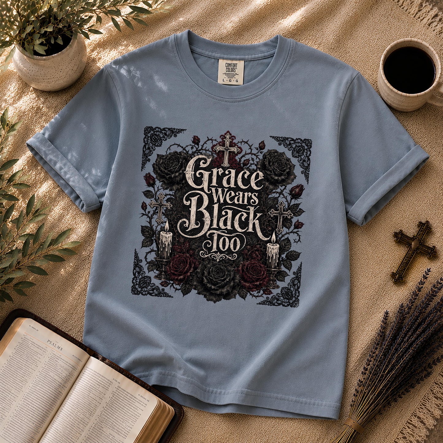 Grace Wears Black Too Gothic Christian T-Shirt