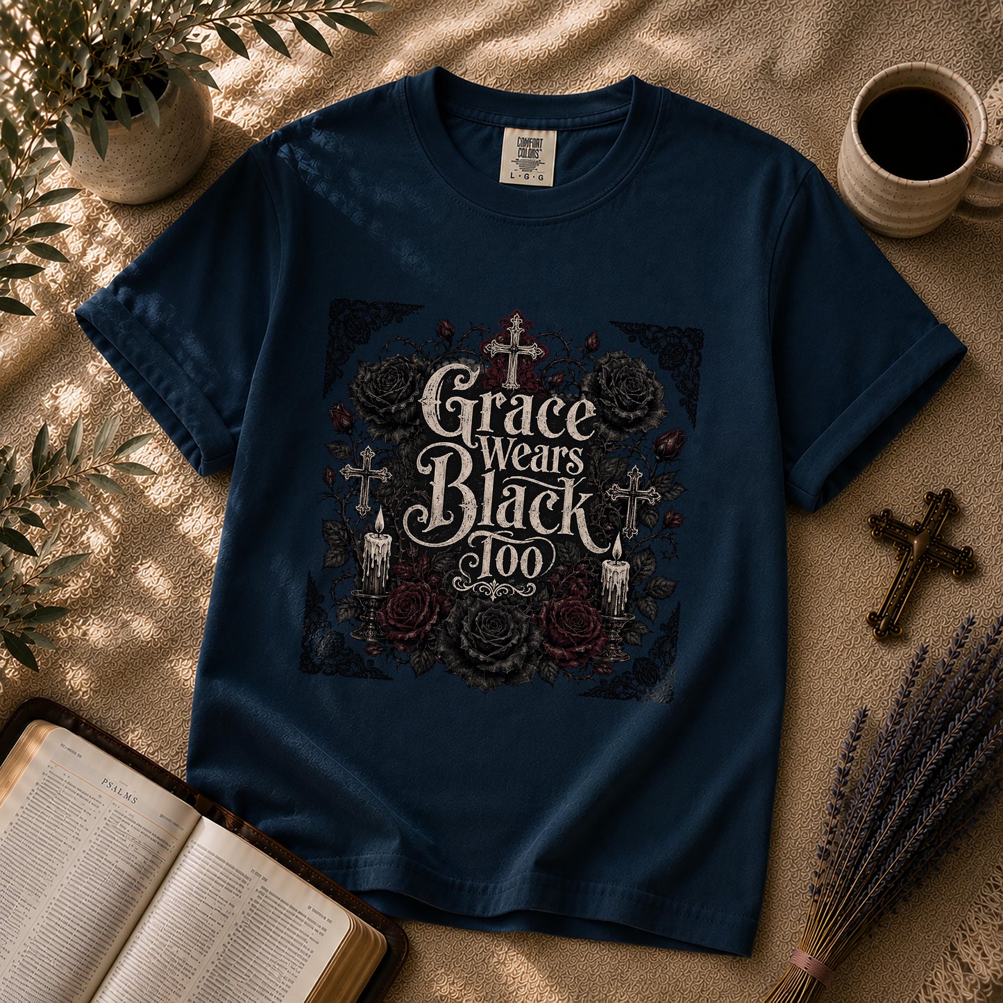 Grace Wears Black Too Gothic Christian T-Shirt